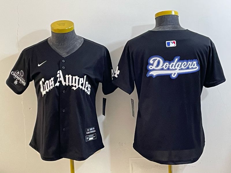 Women 2026 Los Angeles Dodgers Blank Black Game Nike MLB Jersey style 0016